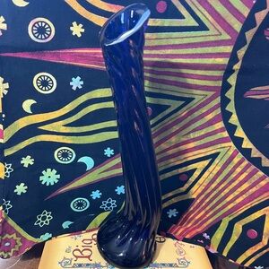 VTG MCM Unusual Cobalt Blue Swung Art Glass 13” Vase